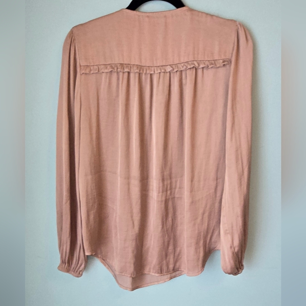 Philosophy Peasant Blouse in Gold Satin V Neck With Tie - Picture 6 of 6